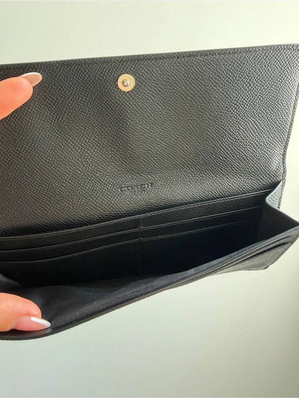 Coach Black Leather Continental Wallet with Gold Logo